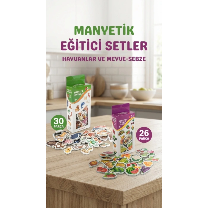 Eğitici Manyetik Hayvan ve Sebze Meyve Seti 56 Parça Magnet