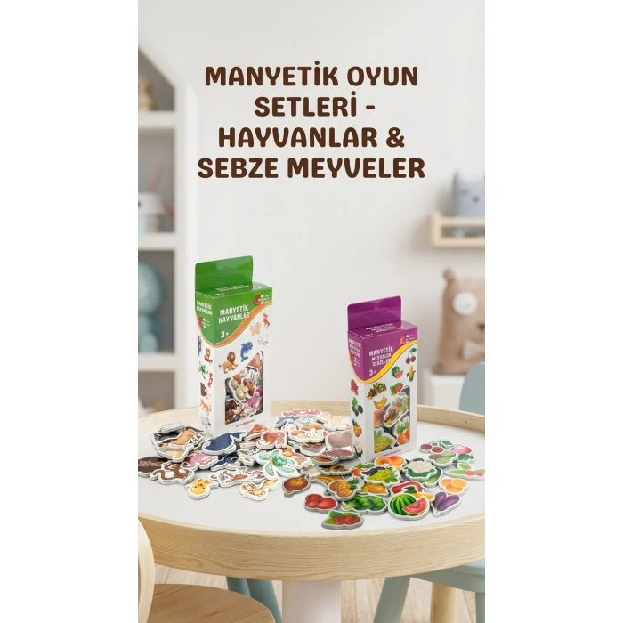 Eğitici Manyetik Oyuncak Seti 56 Parça Hayvan Sebze Meyve Magnet