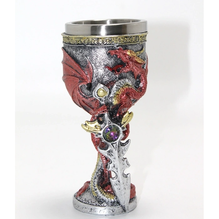 Ejderha Ve Kılıç Temalı 3D Kabartmalı Çelik Kadeh Bardak