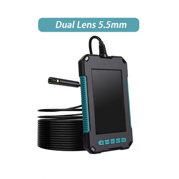 Ekranlı Çift Kameralı 10 Mt Hafıza Kart Destekli Sert Kablo Yılan Endoskop Kamera 5.5 Mm 4.3 Inc