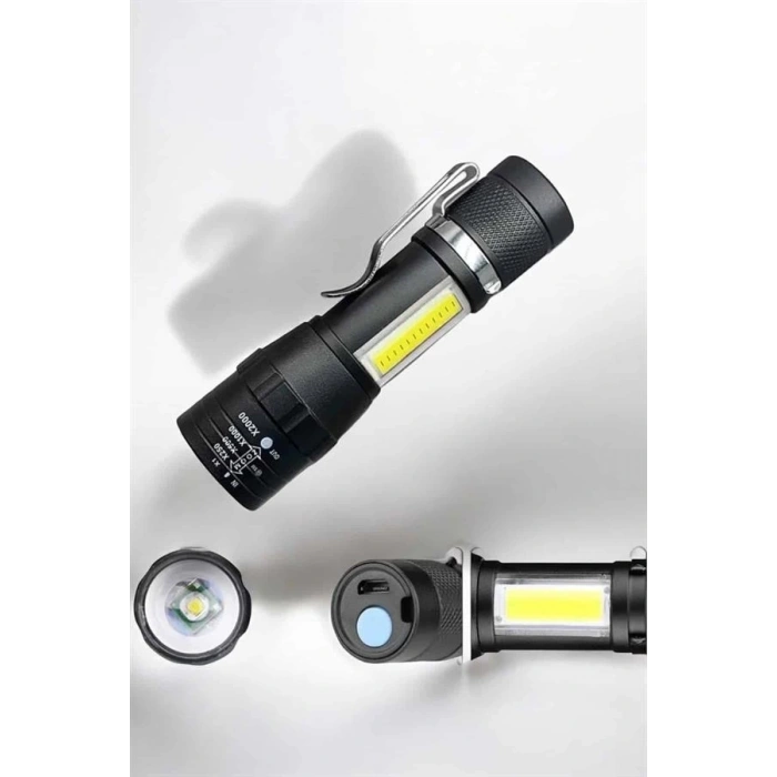 El Feneri Led USB Şarjlı Zoom Mini Led Işık Acil Durum Feneri