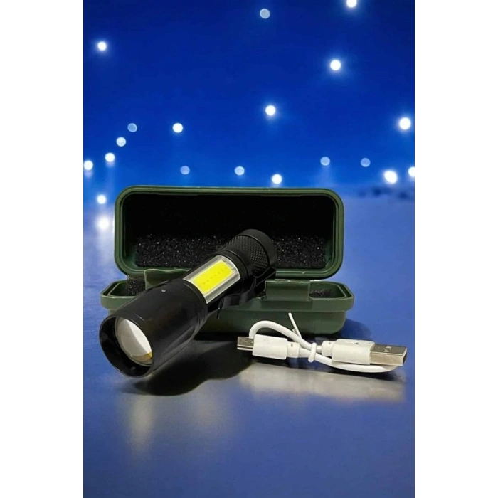 El Feneri Led USB Şarjlı Zoom Mini Led Işık Acil Durum Feneri