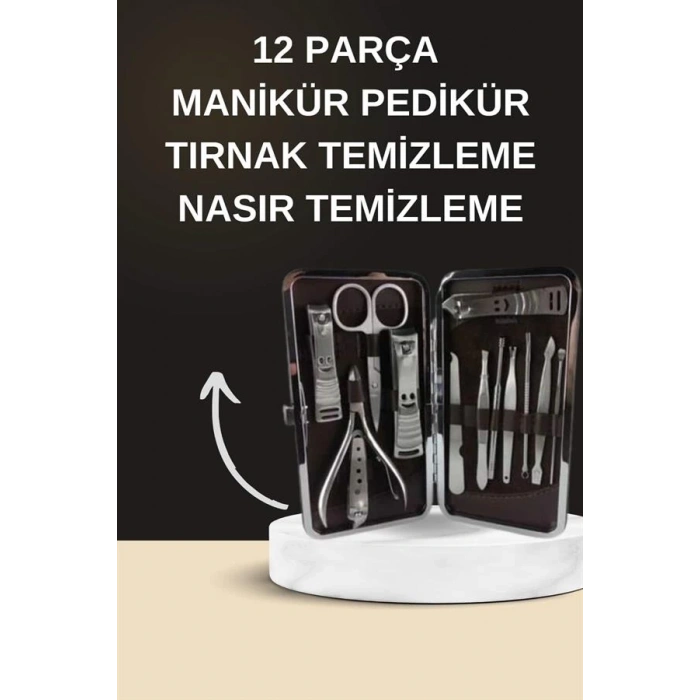 Elektrikli Manikür Pedikür Seti İkili Set 12 Parça Tırnak Bakımı Törpü Protez Çıkarma
