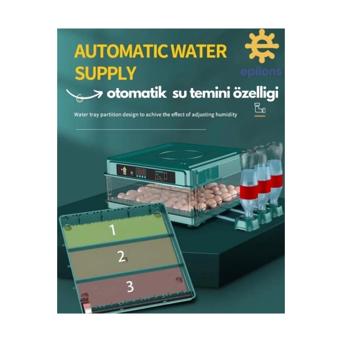 Epilons Profesyonel 130 Yumurtalık Otomatik Kuluçka Makinesi Tavuk Bıldırcın Güvercin Kaz Hindi Wi-fi Kamera