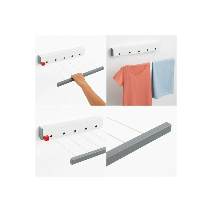 Ergonomik Çamaşırlık 5 Metre 5 İp, Kaliteli İpler, Önce Çek Sonra Sabitle, Kurulum Dahil