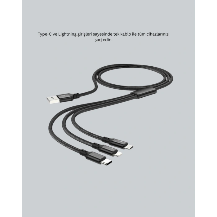 Evrensel 3 Başlıklı Şarj Kablosu – iPhone Huawei Samsung İçin