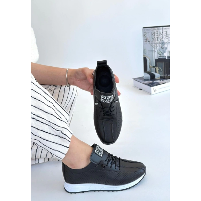 Fiert Siyah Cilt Bağcıklı Spor Ayakkabı