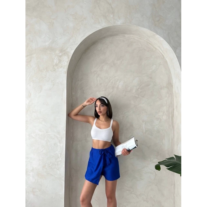 Fiyonklu şort etek saks s255021