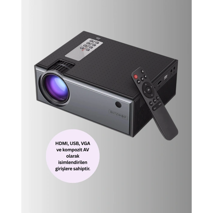 Full HD Destekli Taşınabilir Projeksiyon Cihazı – HDMI, USB, VGA Girişli, Uzaktan Kumandalı