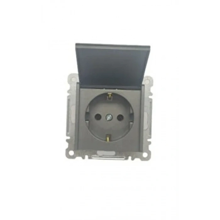 Füme Kapaklı Topraklı Priz Çerçevesiz - Priz ve Anahtar İçin Uyumlu Çerçeve