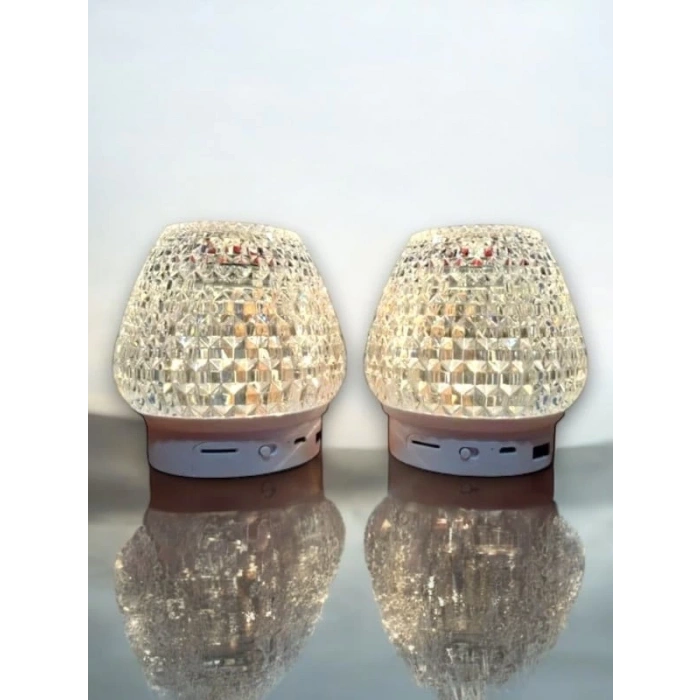 G5 Kristal Şarjlı Masa Lambası - 7 Renk Gece Lambası ve Bluetooth Hoparlör