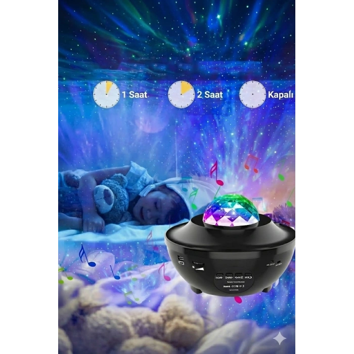 Galaksi Yıldız Projektörü ve Bluetooth Hoparlör 10 Renk Modlu Okyanus Dalgalı Gece & Disko Lambası