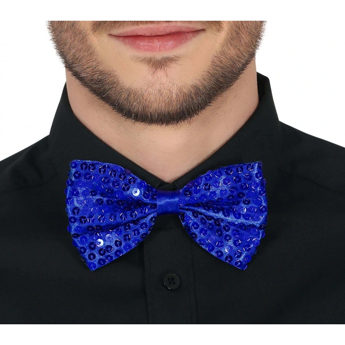 Gece Işıltısı Mavi Payetli Pullu Papyon 7x2 cm (5047)