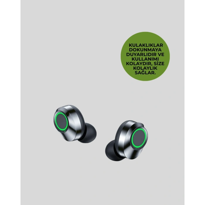Gerçek Kablosuz Kulaklık – Bluetooth 5.0, Şarj Kutulu, Parmak İzi Kontrollü