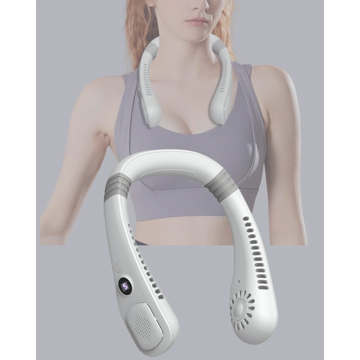 Giyilebilir Boyun Fanı 360° Dairesel Rüzgar ve 5 Kademeli Hız Ayarlı
