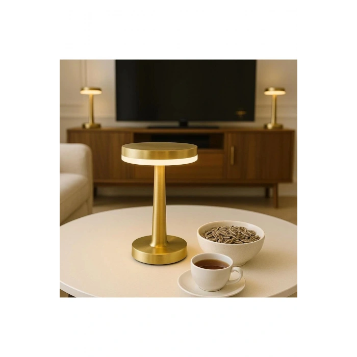 Gold Mantar Masa Lambası 3 Renk Modlu Kablosuz Şarjlı Dekoratif Metal LED Abajur