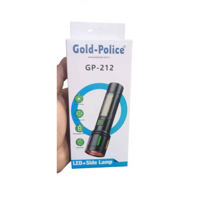 Gold Police Gp-212 Şarjlı Metal El Feneri | 1000 Lümen Polis Feneri Çakarlı