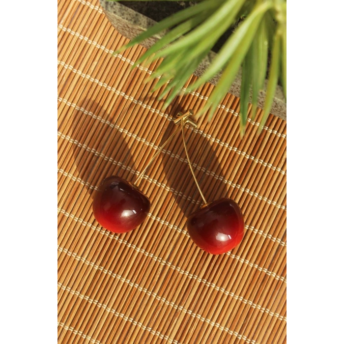 Gold Renk Kiraz Model Kadın Küpe