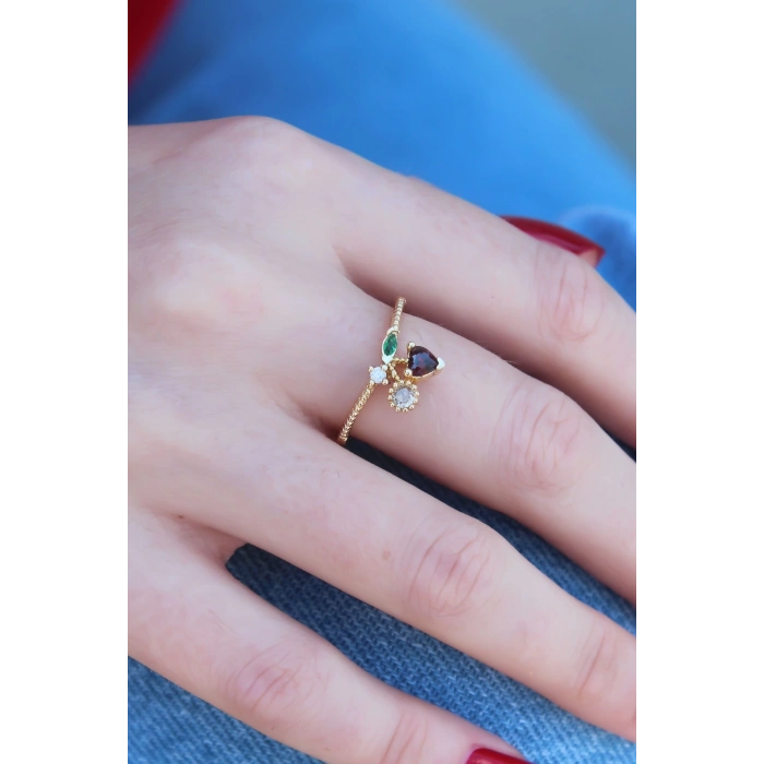 Gold Renk Kiraz Model Zirkon Taşlı Kadın Yüzük