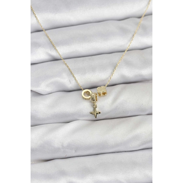 Gold Renk Pirinç Minimal Charmlı Kadın Kolye