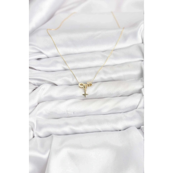 Gold Renk Pirinç Minimal Charmlı Kadın Kolye