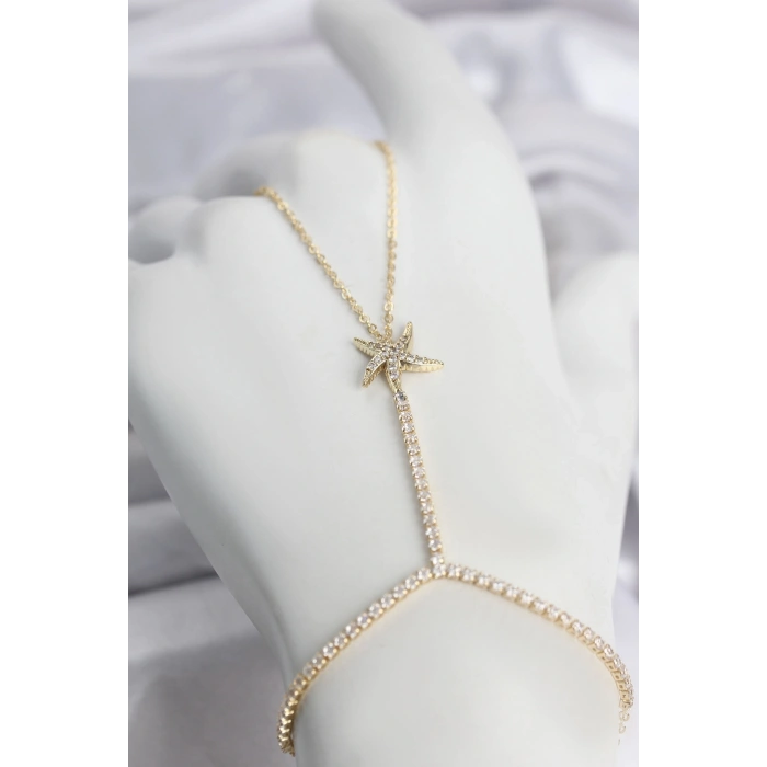 Gold Renk Pirinç Zirkon Taşlı Deniz Yıldızı Model Şahmeran