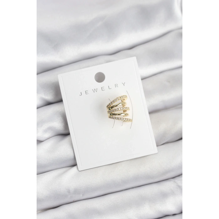 Gold Renk Pirinç Zirkon Taşlı Kıkırdak Earcuff Küpe