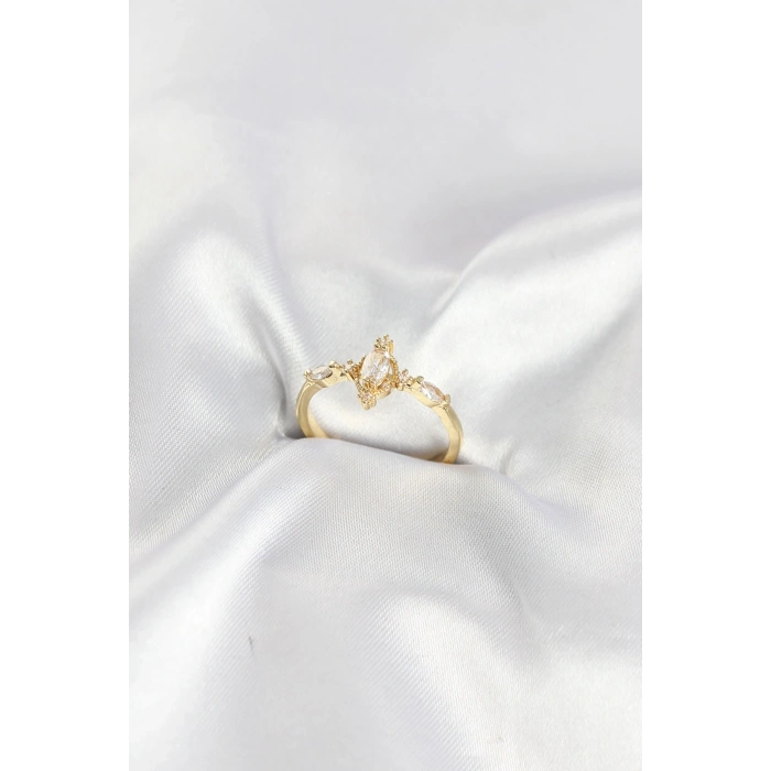Gold Renk Vintage Model Zirkon Taşlı Yüzük