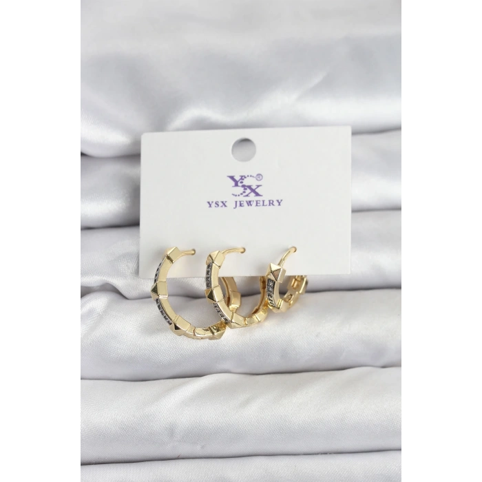 Gold Renk Zirkon Taşlı Kadın Küpe