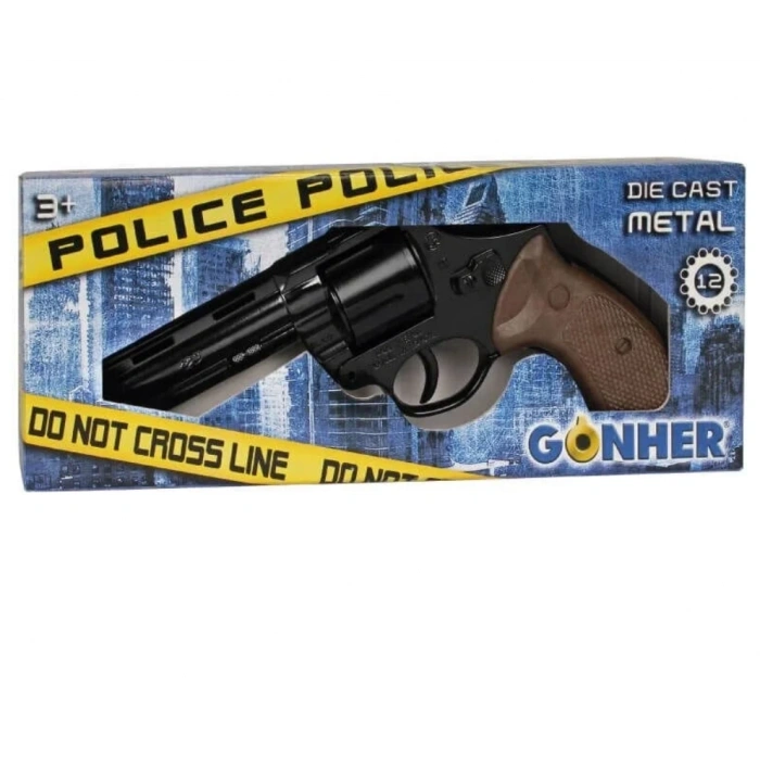 Gonher Revolver 12 li Siyah Mantar Koleksiyon Polis Tabancası