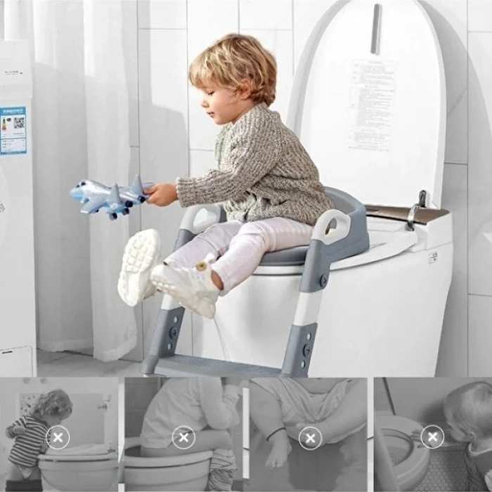 Gri Merdivenli Çocuk Klozet Tuvalet Eğitimi Atı