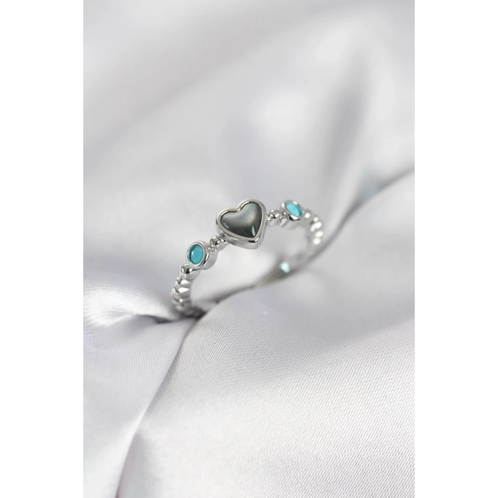 Gümüş Renk Hematit Taşlı Kadın Yüzük