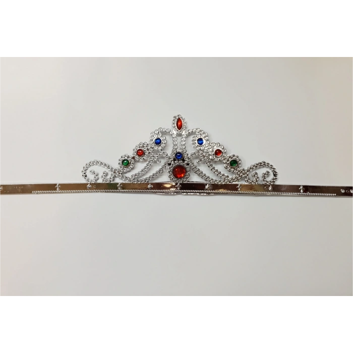 Gümüş Renk Plastik Prenses Tacı Kraliçe Tacı 60 cm (5047)