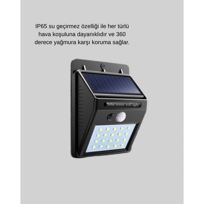 Güneş Enerjili 20 LED Hareket Sensörlü Lamba – IP65 Su Geçirmez Dış Mekan Aydınlatma