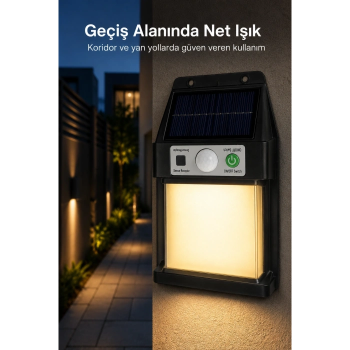 Güneş Enerjili Sensörlü Solar Aplik Dış Mekan Kapı Bahçe Teras Duvar Aydınlatma