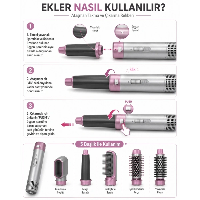 Hacimli Fön, Dalgalı Saç ve Bukle İçin 5 Başlıklı Çok Amaçlı Saç Şekillendirici