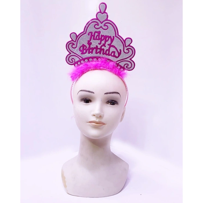 Happy Birthday Neon Pembe Renk Doğum Günü Tacı 24x15 cm (5047)