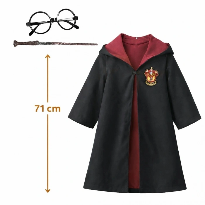 Harry Potter Çocuk Bebek Kostüm Seti – Asa Gözlük Pelerin 71 cm (2-4 Yaş) (5047)