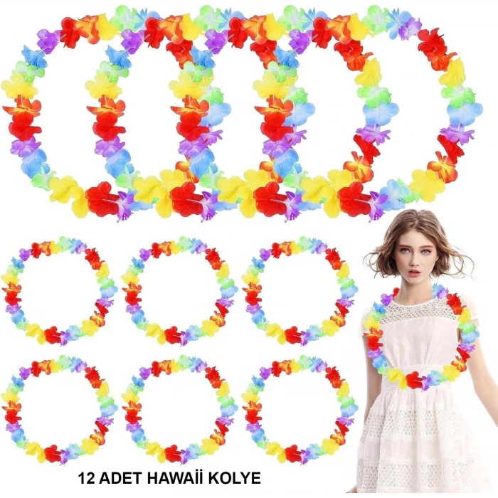 Hawaii Çiçekli Boyun Kolyesi 12 Adet