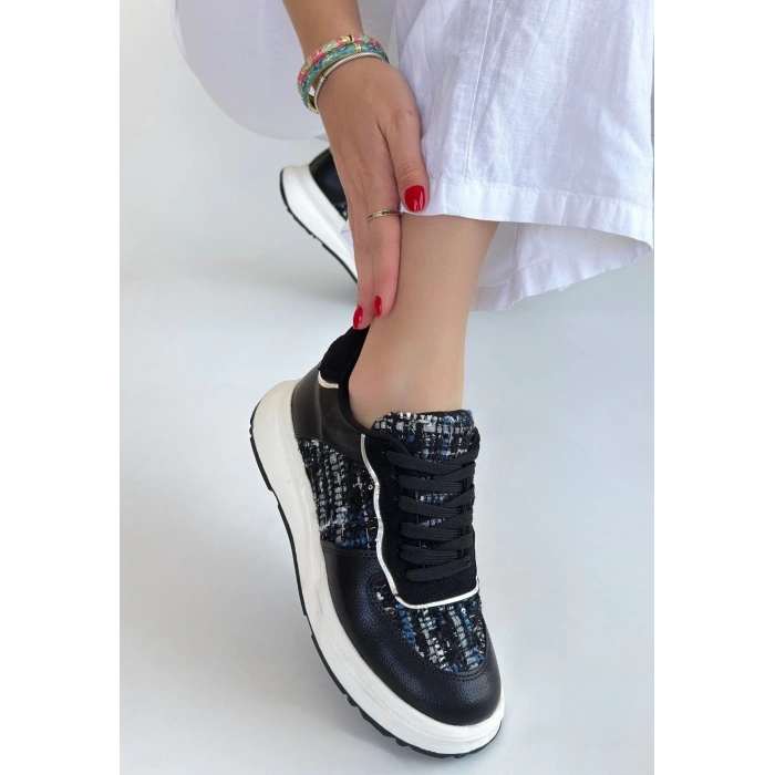 Hawer Siyah Cilt Bağcıklı Spor Ayakkabı