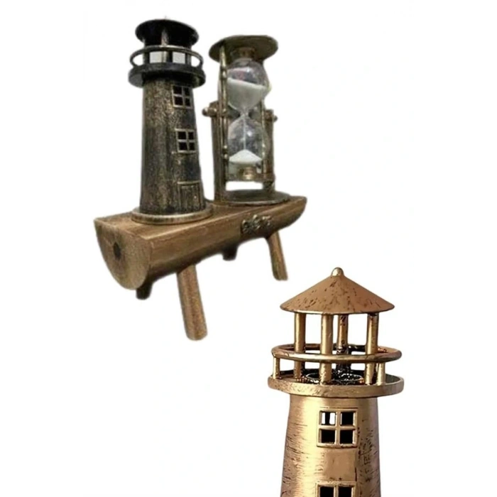 Hediyelik Eşya Retro Deniz Fenerli Kum Saati Ahşap Görünümlü Dekoratif Eşya