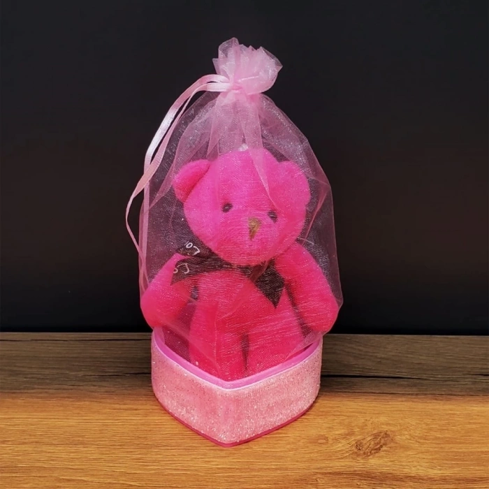Hediyelik Pembe Tül Kese Ve Ayıcık