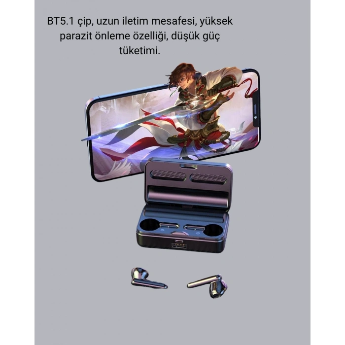 HiFi Ses Kaliteli Kablosuz Kulaklık – BT5.1, LED Ekranlı Şarj Kutusu, 3500 mAh