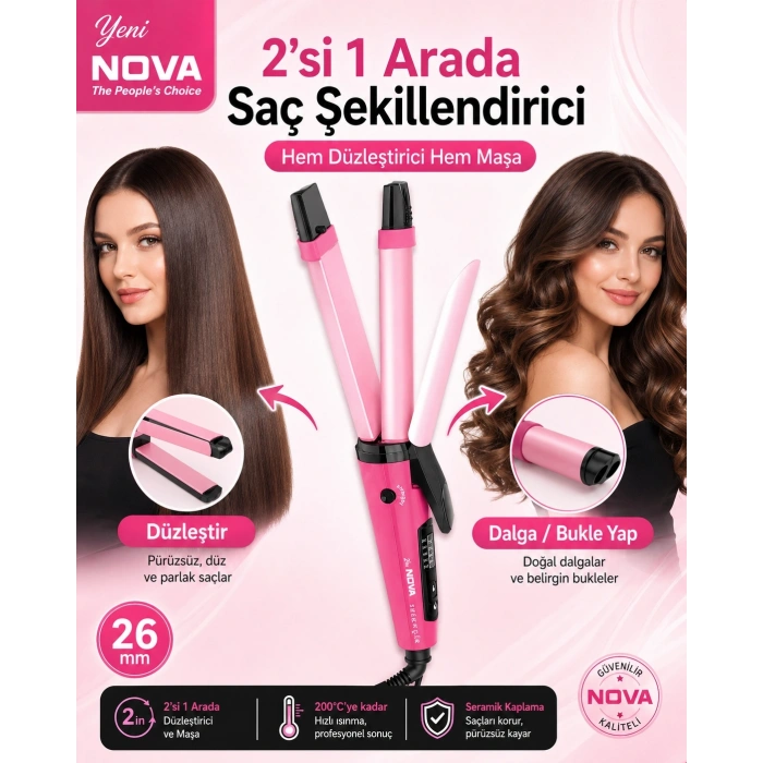 Hızlı Isınan Seramik Plakalı Saç Düzleştirici ve Dalgalı Şekil Veren Maşa