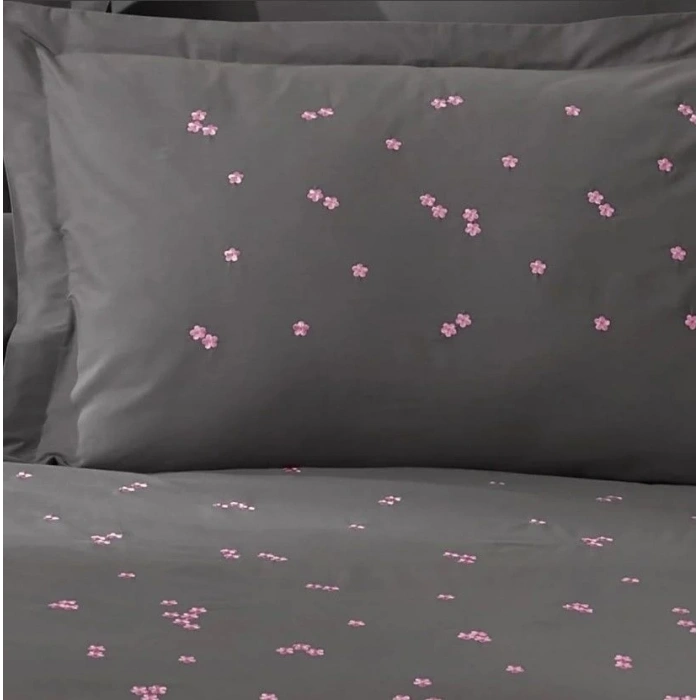 Hobby Çift Kişilik Poplin Premium Nakışlı Nevresim Spring Gri