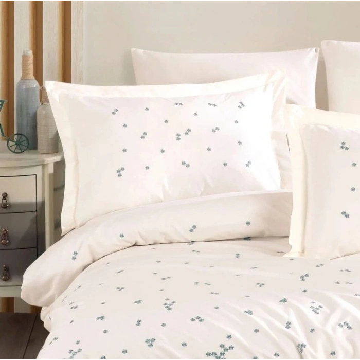 Hobby Çift Kişilik Poplin Premium Nakışlı Nevresim Spring Krem
