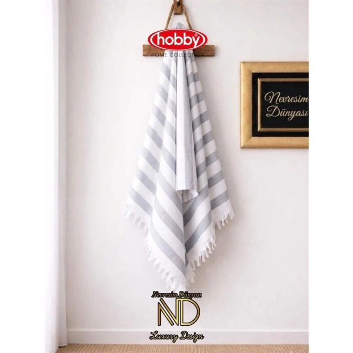 Hobby Stripe Gri Plaj Havlusu 70x140