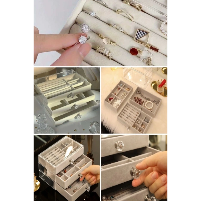 House By House Üç Katlı Çekmeceli Takı Kozmetik Organizer