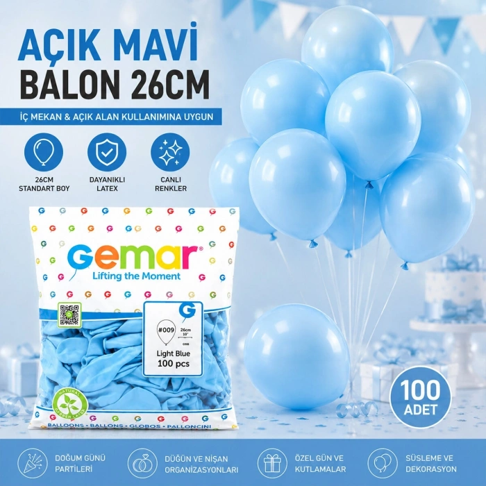 İç Mekan - Açık Mavi Balon 10 Inc - 26cm - 100pcs Bx40