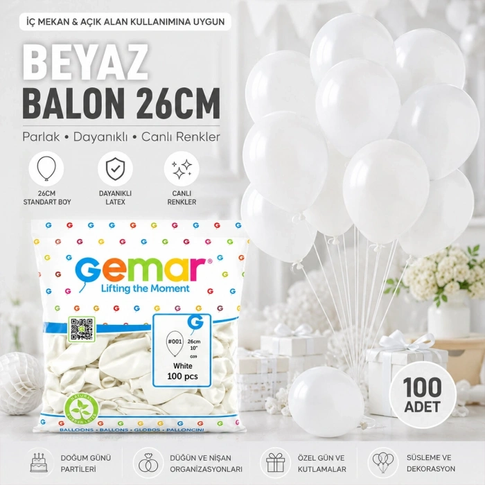 İç Mekan - Beyaz Balon 10 Inc - 26cm - 100pcs Bx40